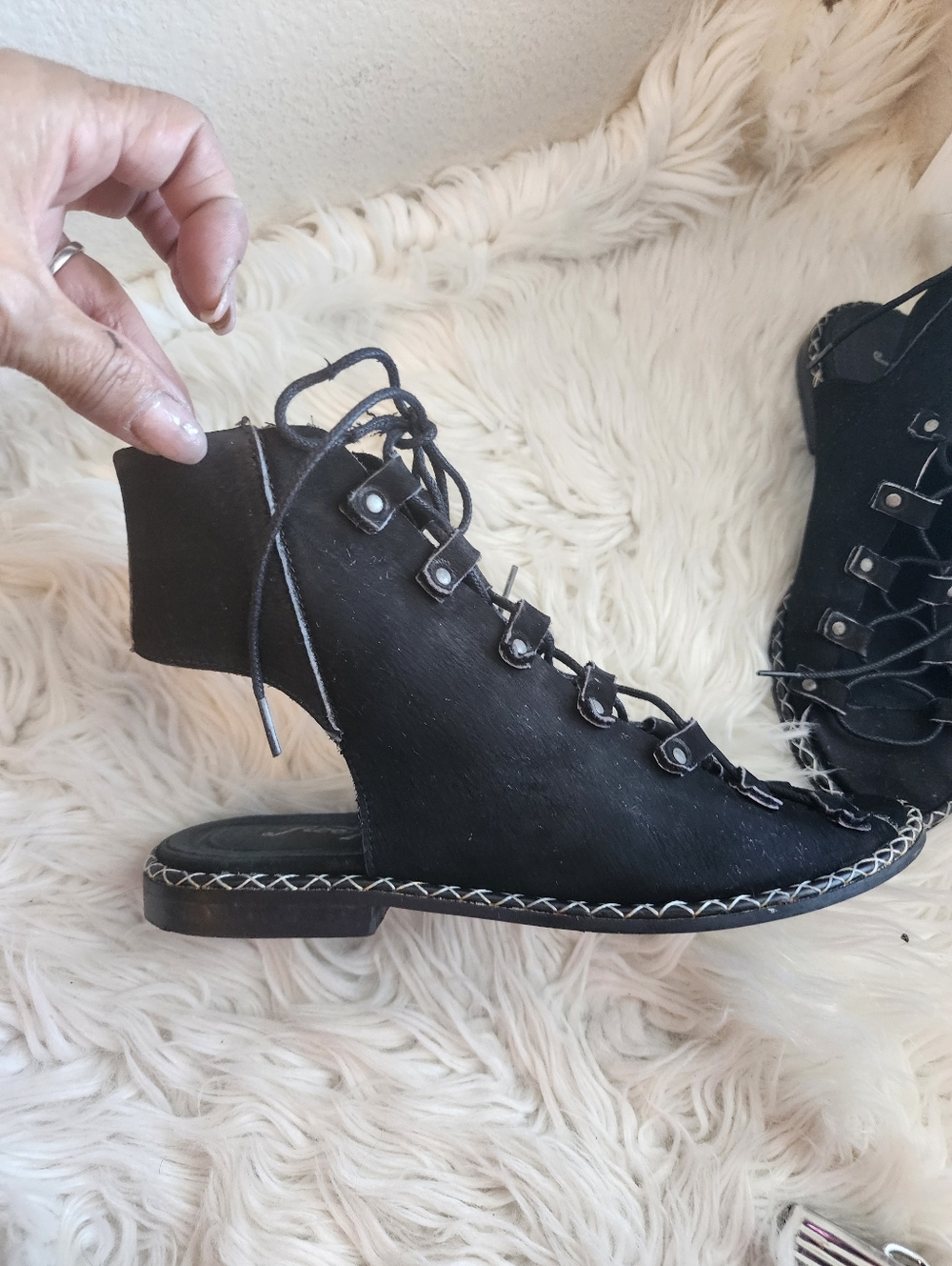 Free People Edgewater Lace Up Sandal size 6.5 MSRP: $168 Black Leather - Picture 7 of 15